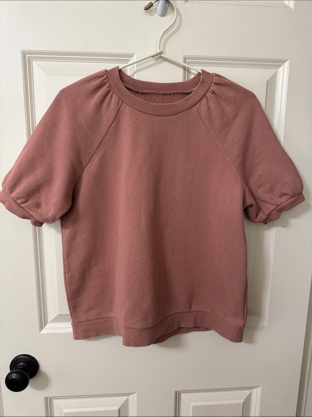 Madewell Short Puff Sleeve Sweatshirt in Dusty Rose